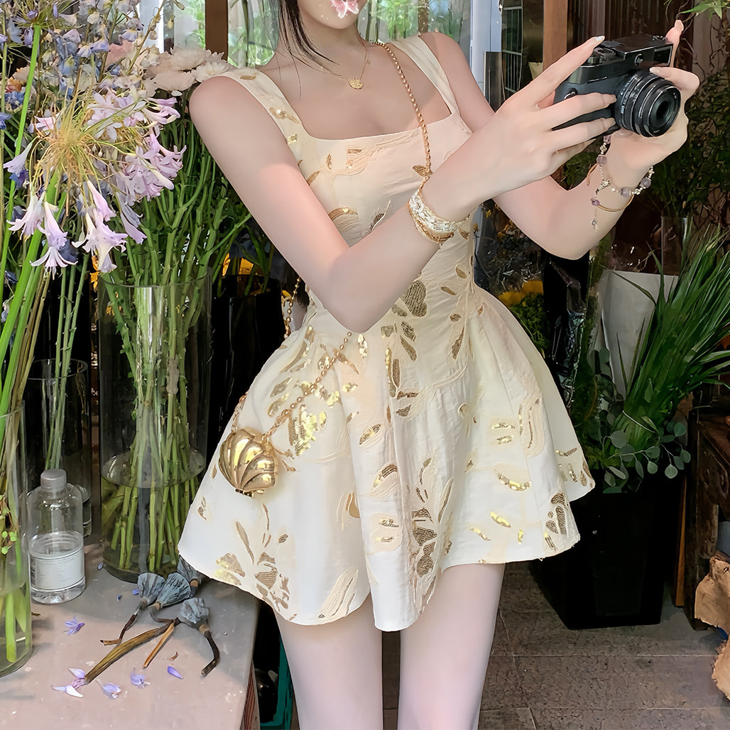 Sexy Square Neck Printed Sleeveless Dress