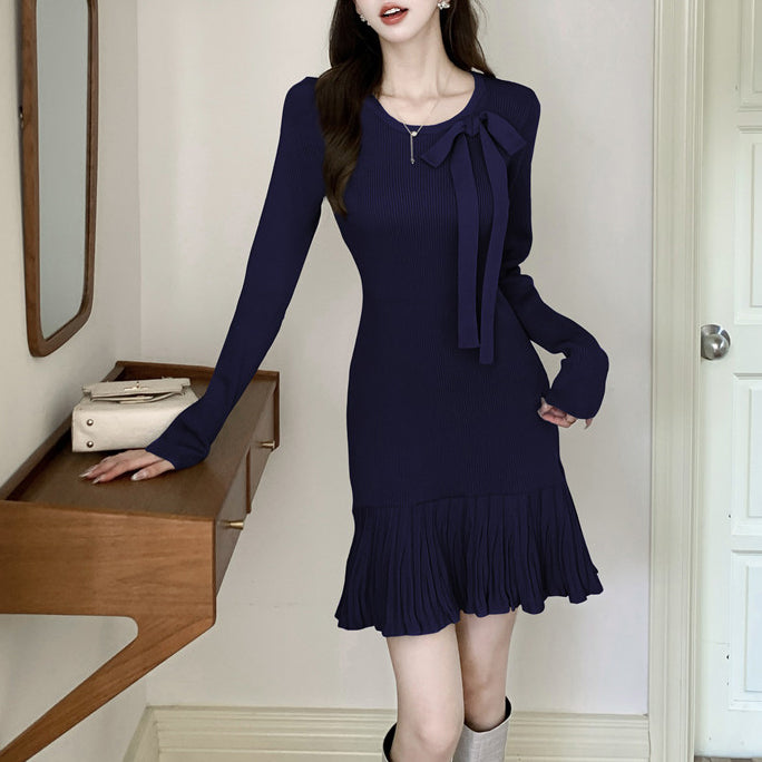Sexy Round-Neck Pleated Dress