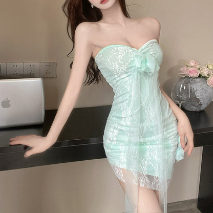 Sweet Mesh And Lace Strapless Dress