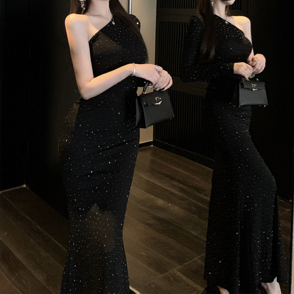 Stylish And Sexy Rhinestone Off-Shoulder Party Dress