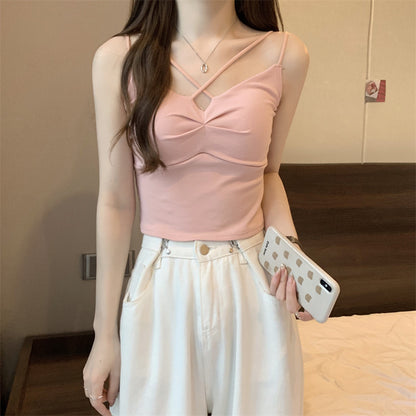 Stylish Short Sleeveless Top With Built-In Bra Pads