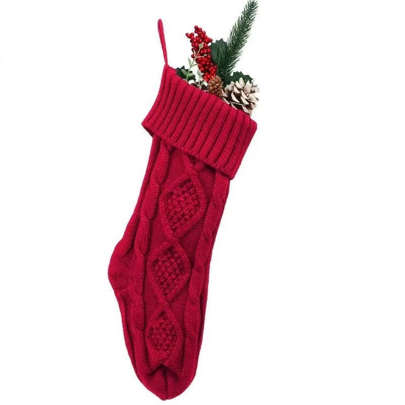 Large 46cm Knitted Argyle Christmas Stocking with Hanging Loop