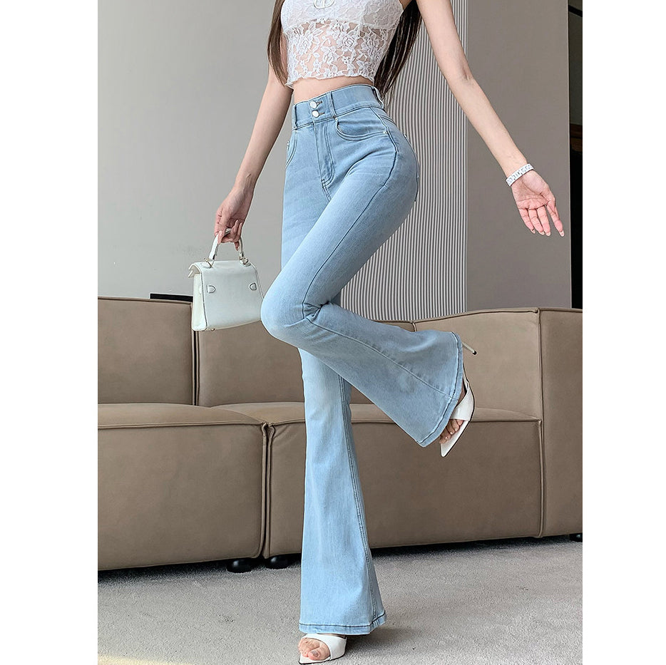 Black Double-Button Bootcut Jeans