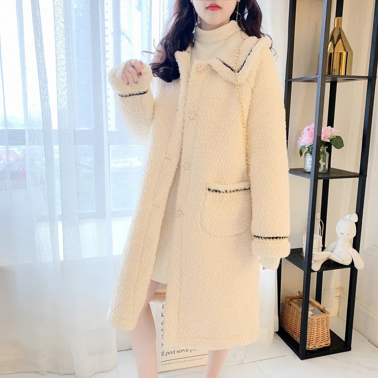 Loose-Fitting Mid-Length Lamb Wool Coat