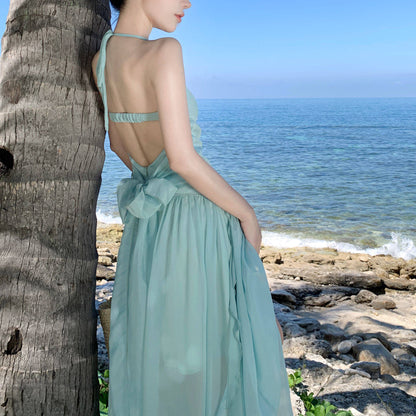 Halter-Neck Bow Backless Holiday Dress