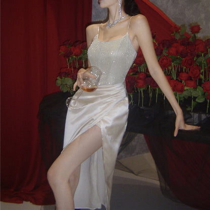 French-Style Sexy High-Slit Gown