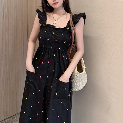 Black sweet polka dot flutter sleeve jumpsuit