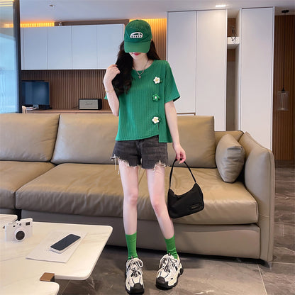 Irregular Slit Short-Sleeved T-Shirt