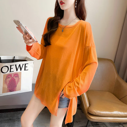 Loose Plus Size Irregular Slit Ice Silk Top Cardigan