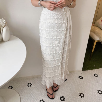 Elegant Lace V-Neck Tie-Waist Long Dress