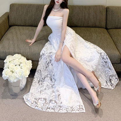 Sweet And Sexy Jacquard High-Waisted Loose-Fitting Flared Dress For Birthday Parties