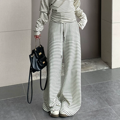 Sexy Color-Block Striped Wide-Leg Trouser Set