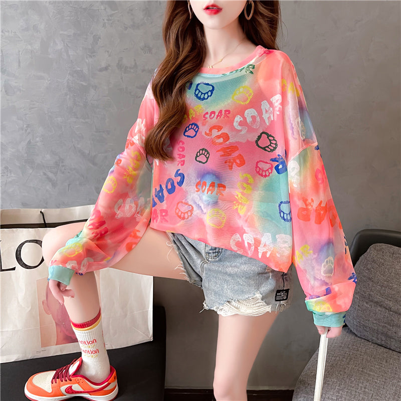 Tie-Dyed Long-Sleeved T-Shirt Sunscreen Shirt