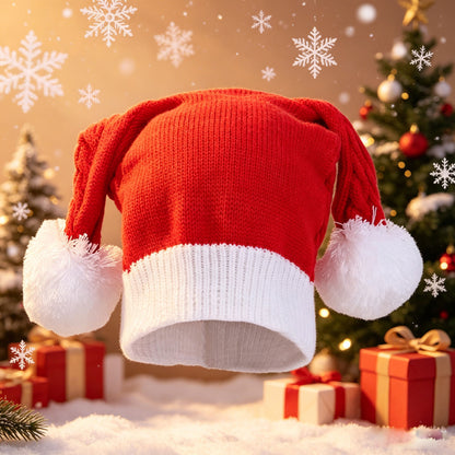 Christmas Red and Green Color-Block Pom-Pom Knit Hat