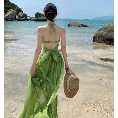 Sexy Backless Halter Top Vacation Dress