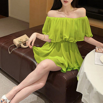 Ruffled Chiffon Off-The-Shoulder Blouse