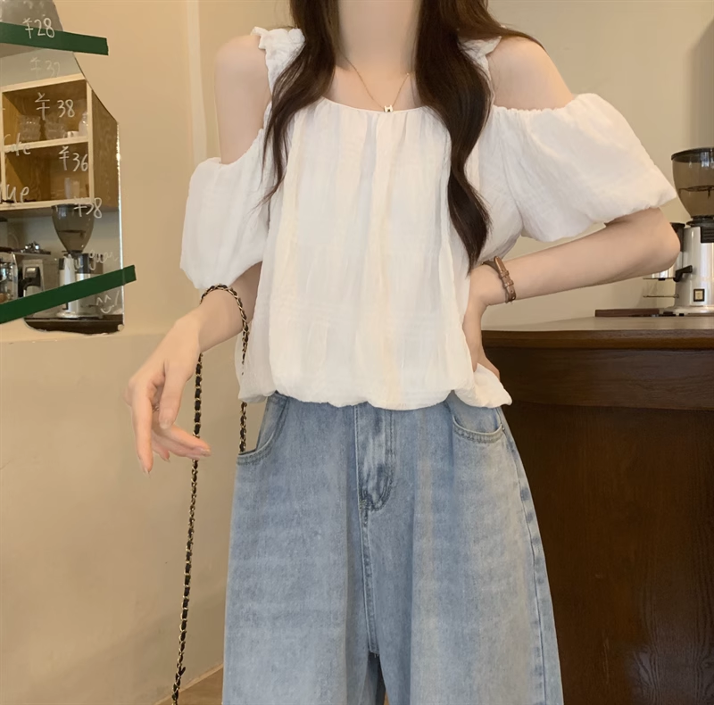 Chic Pink Off-the-Shoulder Puff-Sleeve Blouse