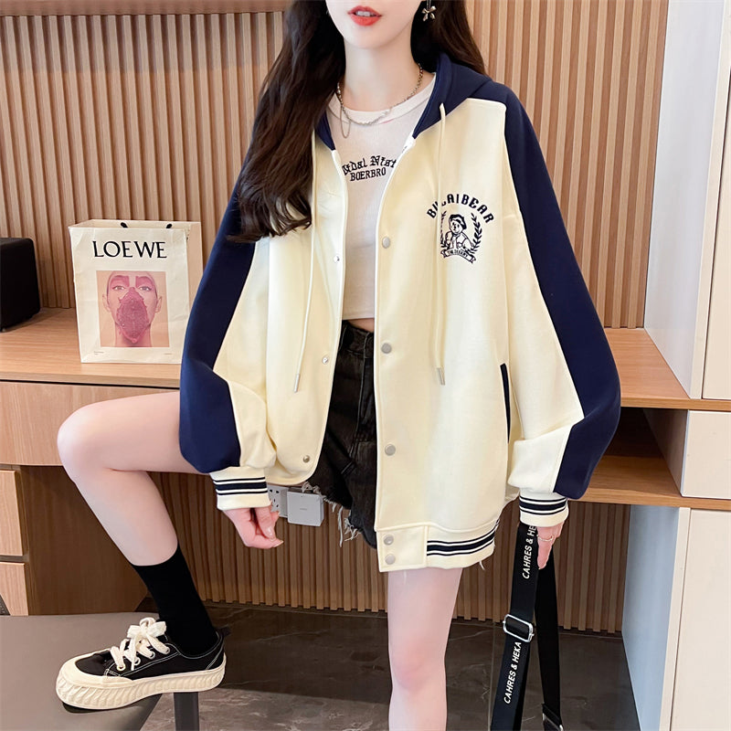 Loose Oversized Colorblock Cardigan Sweatshirt