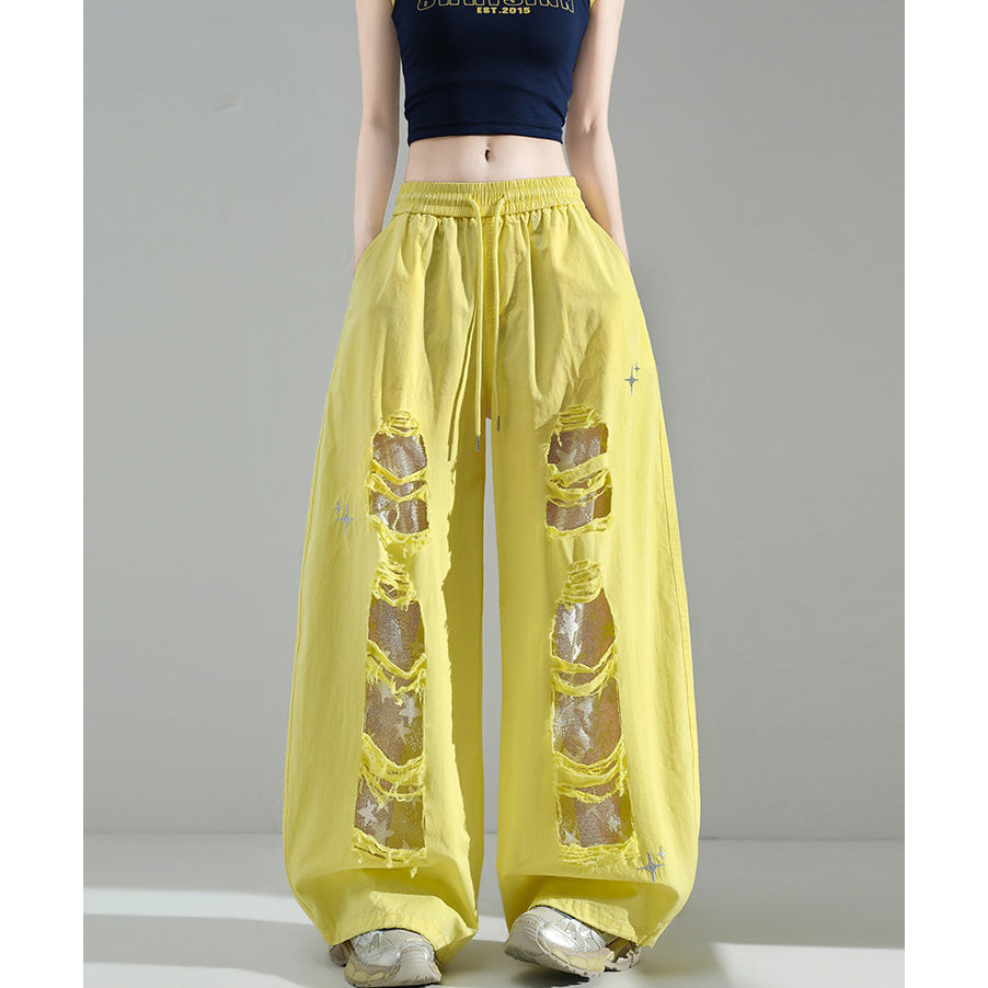 Fashionable Embroidered Lace Patchwork Curved Trousers
