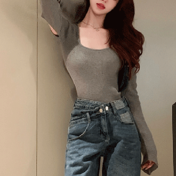 Sexy Openwork Square Neck Knitted Cropped Sweater