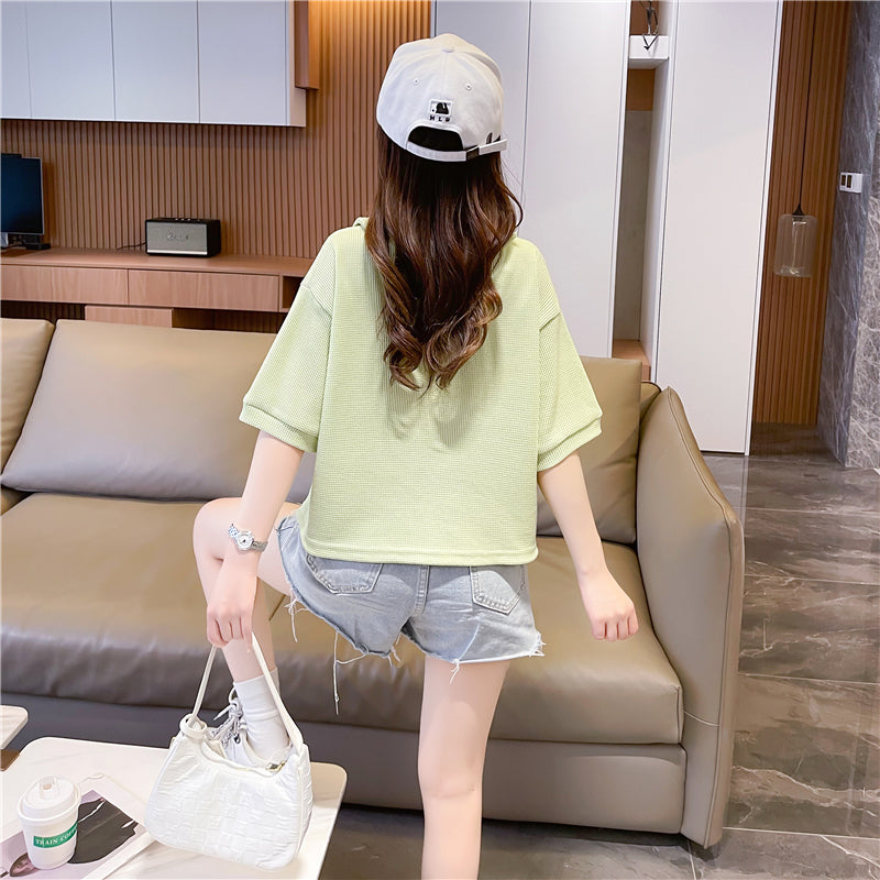 Loose Oversized Polo Neck Short-Sleeved Top