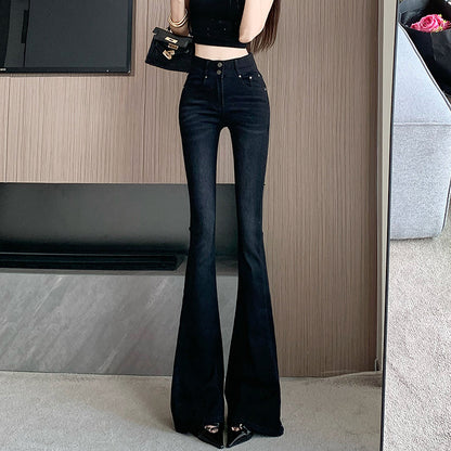 Black Double-Button Bootcut Jeans