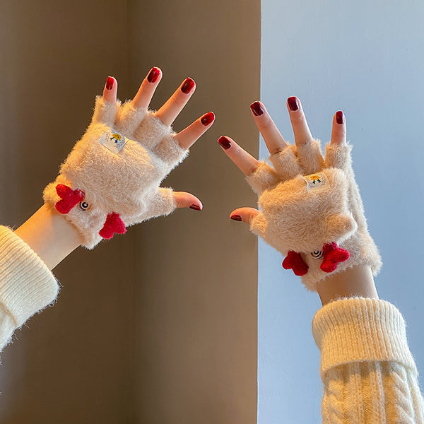 Cute Antlers And Velvet Cold-Proof Flip-Up Half-Finger Gloves