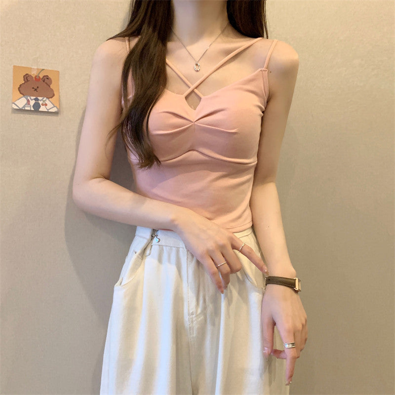 Stylish Short Sleeveless Top With Built-In Bra Pads