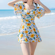 Short sleeve floral beach one-piece swimsuit