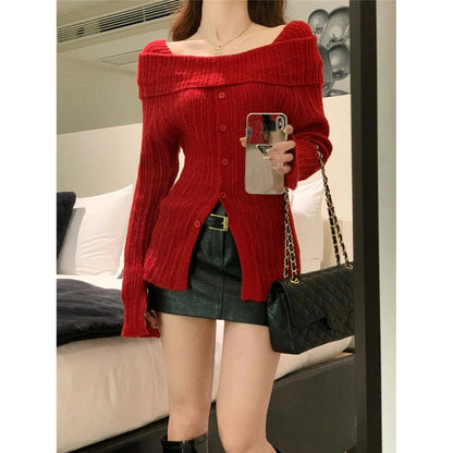 Christmas Red One-Shoulder Sweater