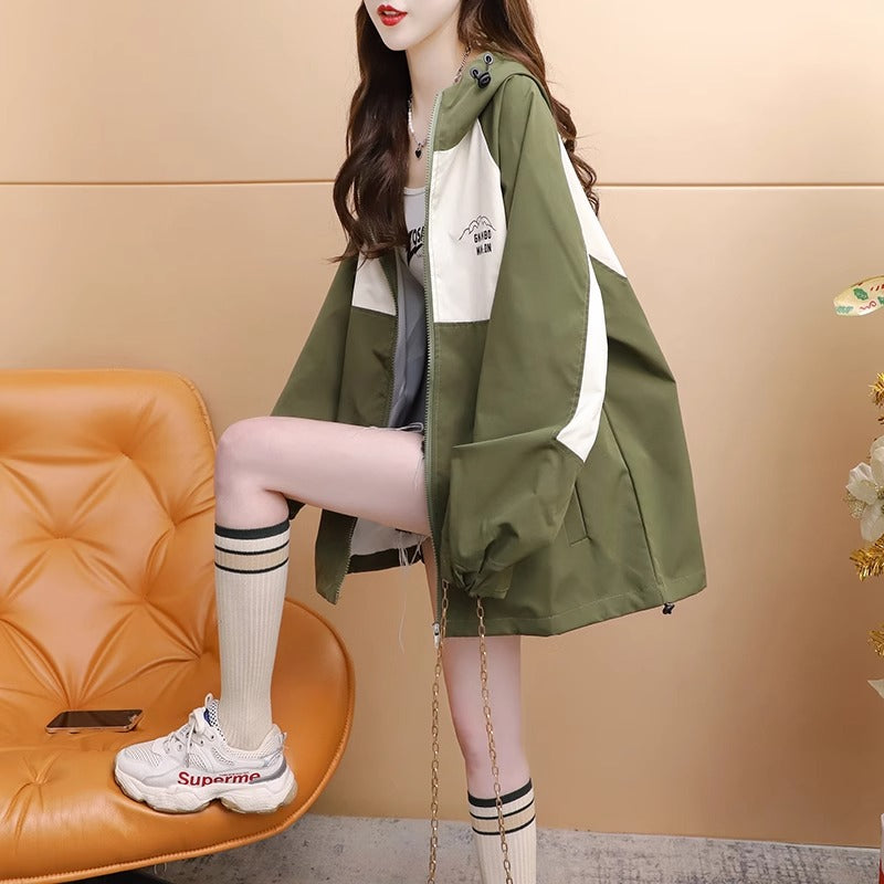 Stylish Color-Blocked Hooded Trench Coat