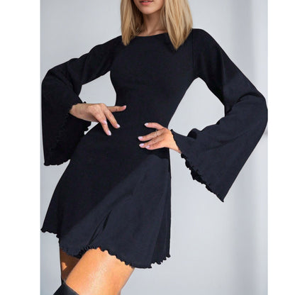 Elegant Backless Dress With Flared Sleeves