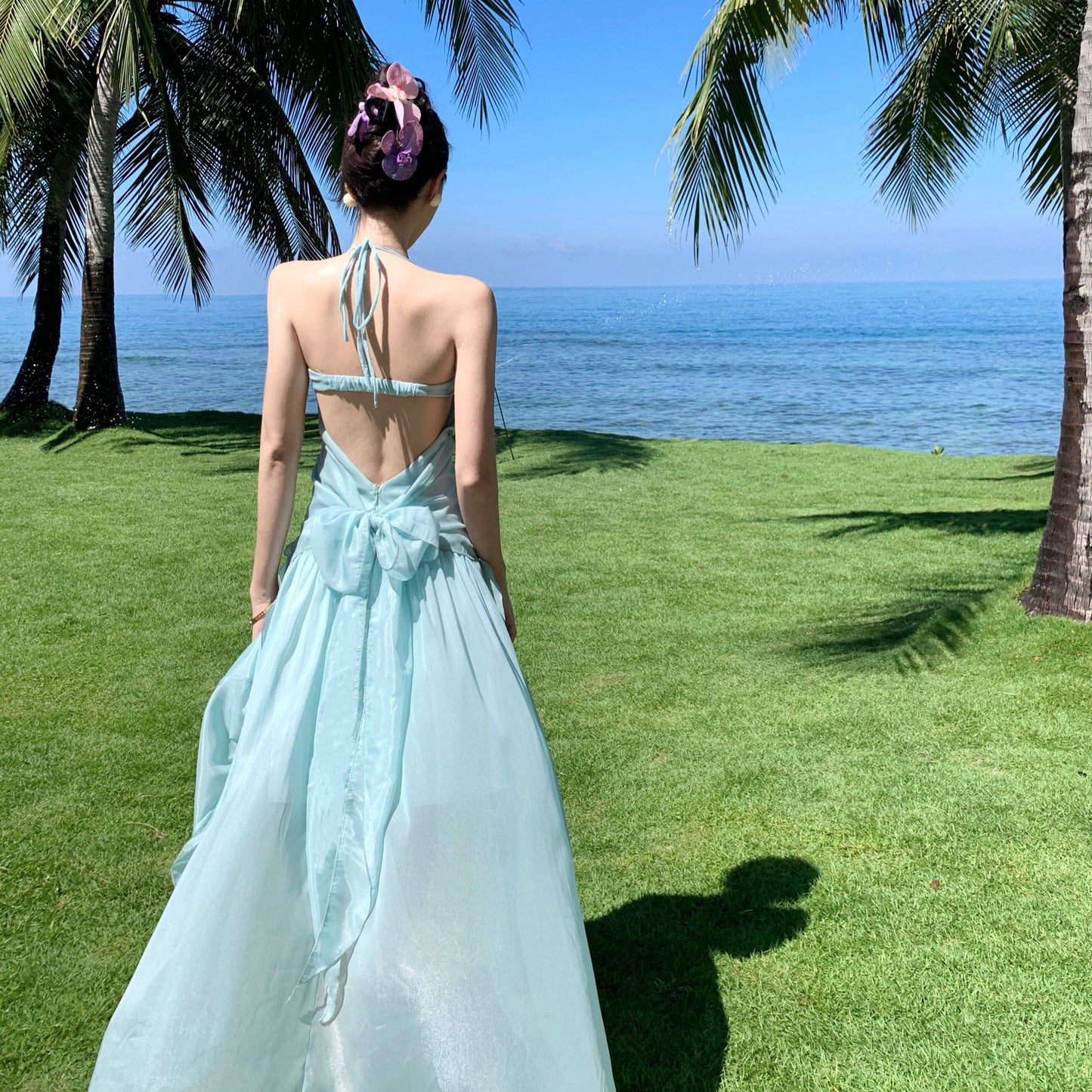 Halter-Neck Bow Backless Holiday Dress