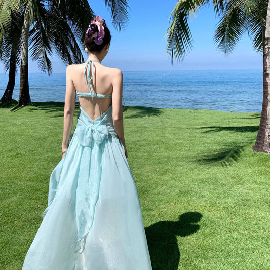 Halter-Neck Bow Backless Holiday Dress
