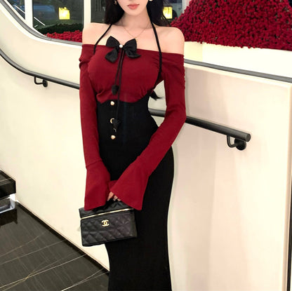 Stylish And Sexy Halter Neck Off-Shoulder Fishtail Skirt Set