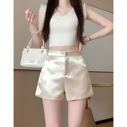 Casual High-Waisted Satin Shorts
