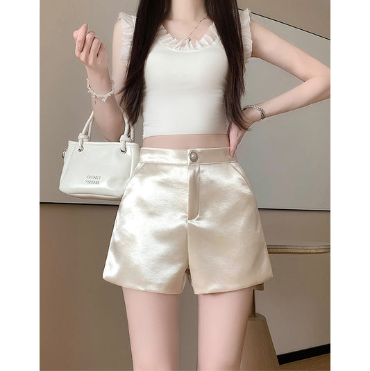 Casual High-Waisted Satin Shorts