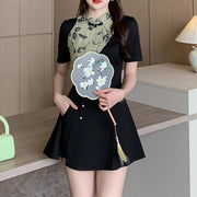 Two-Piece Floral Dress And Shorts With Slim Waist And Elegant Splicing