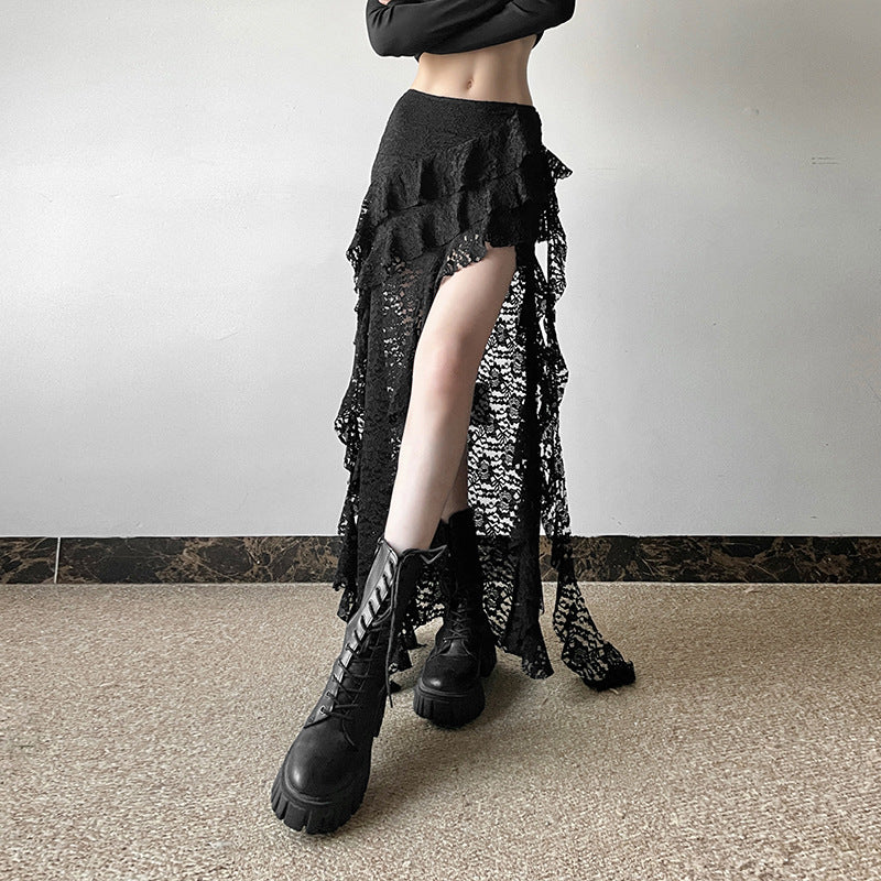Black Lace Ruffled Skirt