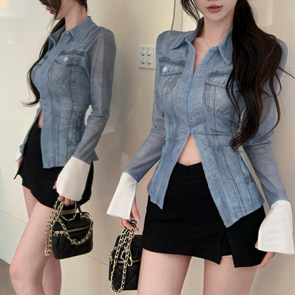 Retro Print Long-Sleeved Shirt