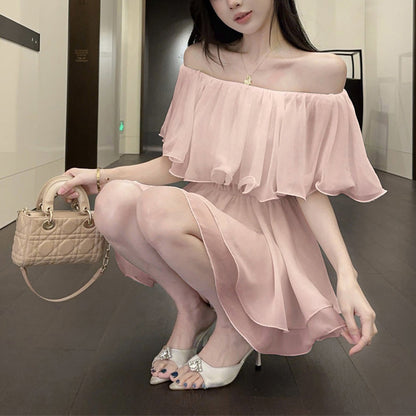 Ruffled Chiffon Off-The-Shoulder Blouse