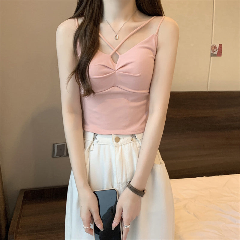 Stylish Short Sleeveless Top With Built-In Bra Pads