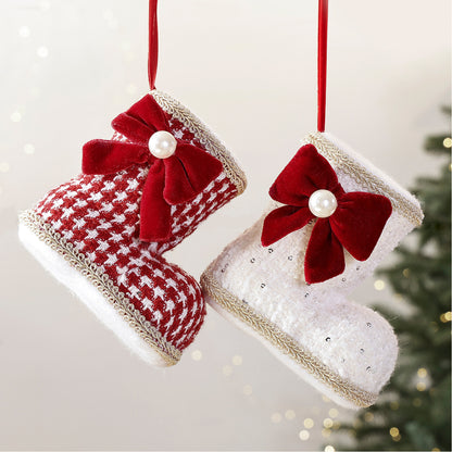 Checkered Bow Christmas Boot Charm