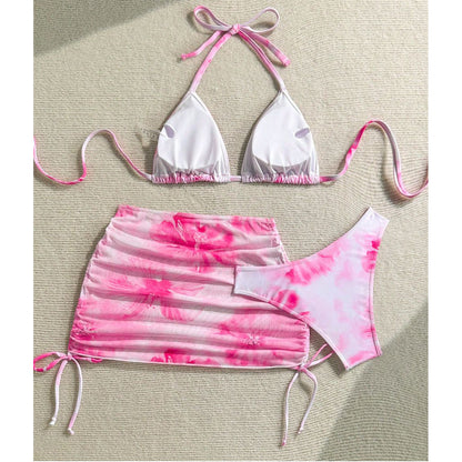 Printed Sexy Halter Neck Strap Swimsuit Three-Piece Set
