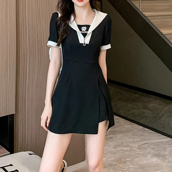 Summer Navy Collar College Style Fashion Slim Casual Shorts Two-Piece Set