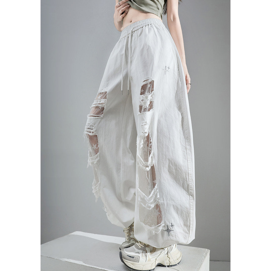 Fashionable Embroidered Lace Patchwork Curved Trousers