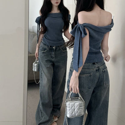 Sexy Off-The-Shoulder Solid-Color Top