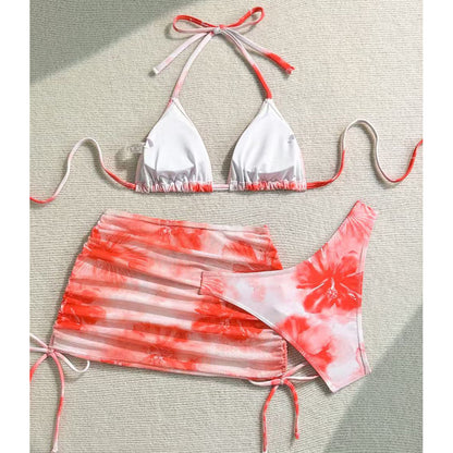 Printed Sexy Halter Neck Strap Swimsuit Three-Piece Set