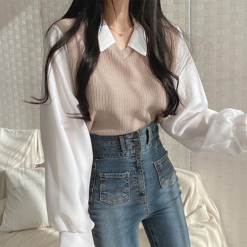 Polo Collar Long-Sleeved Sweatshirt