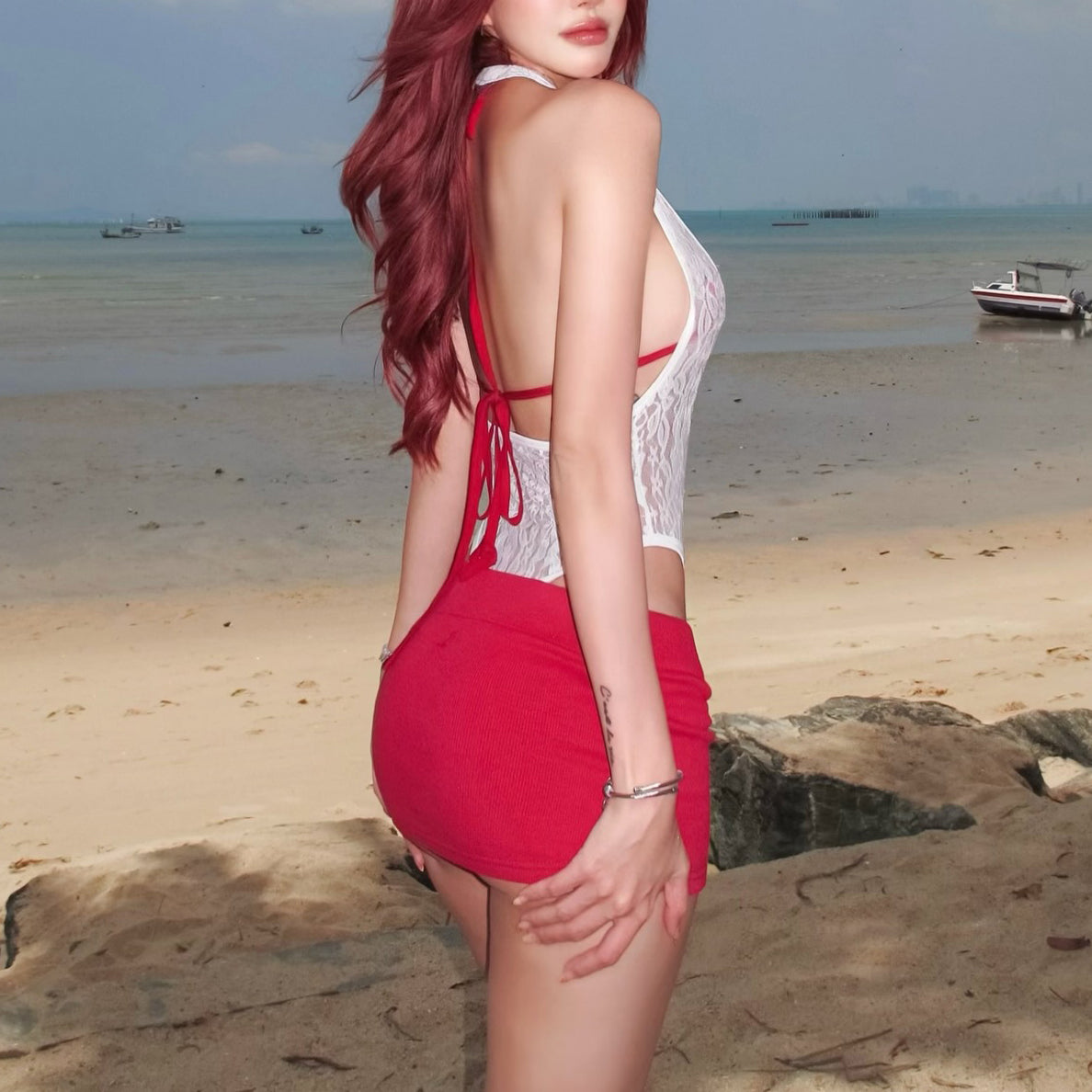 Fashionable And Sexy Lace Asymmetrical Top